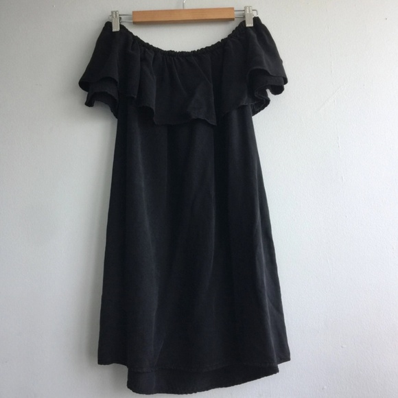 Zara Premium Women's Mini Dress Off The Shoulder Size Small Black 100% Tencel - Picture 2 of 6